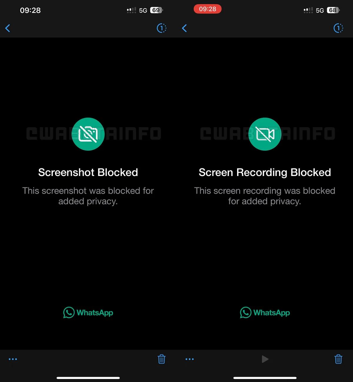 Captura de pantalla a mensajes temporales.