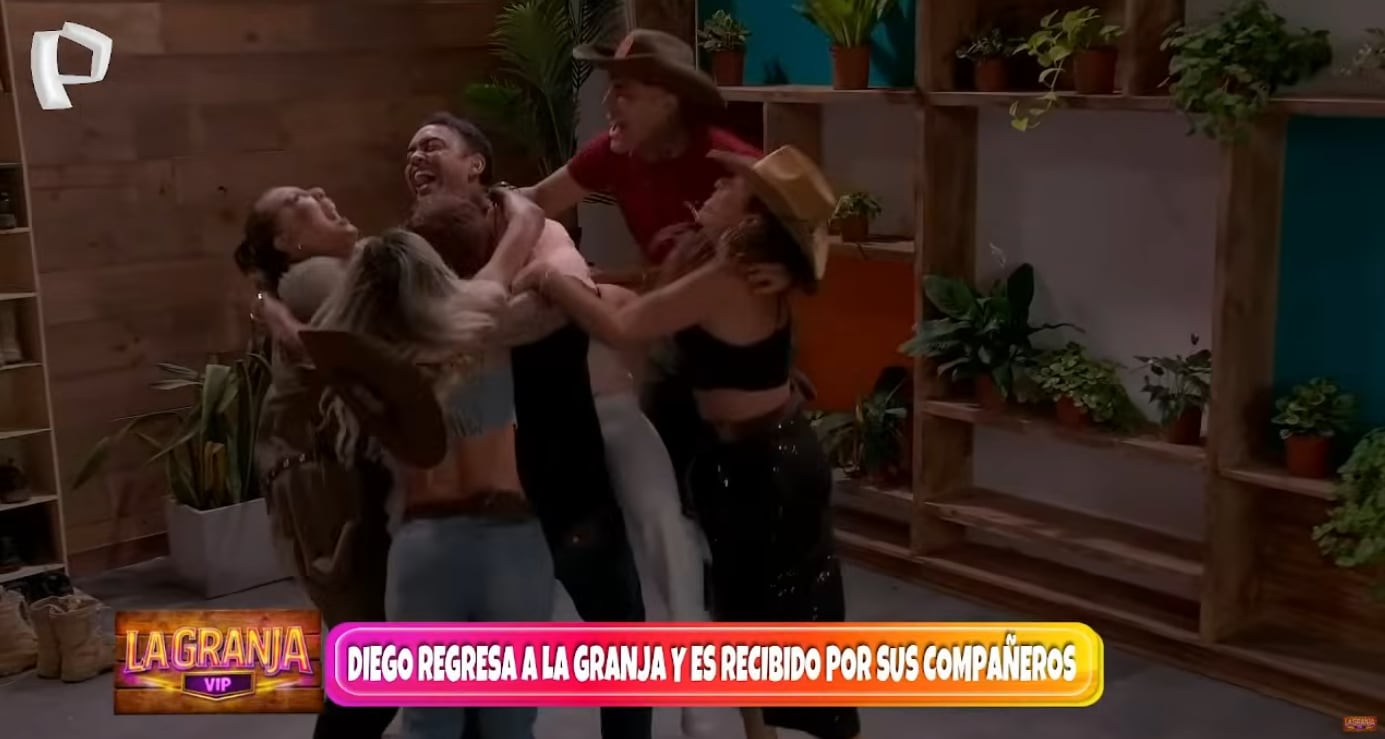 Compañeros de 'La Granja vip' celebran que Diego Chávarri se salvó de la eliminación.