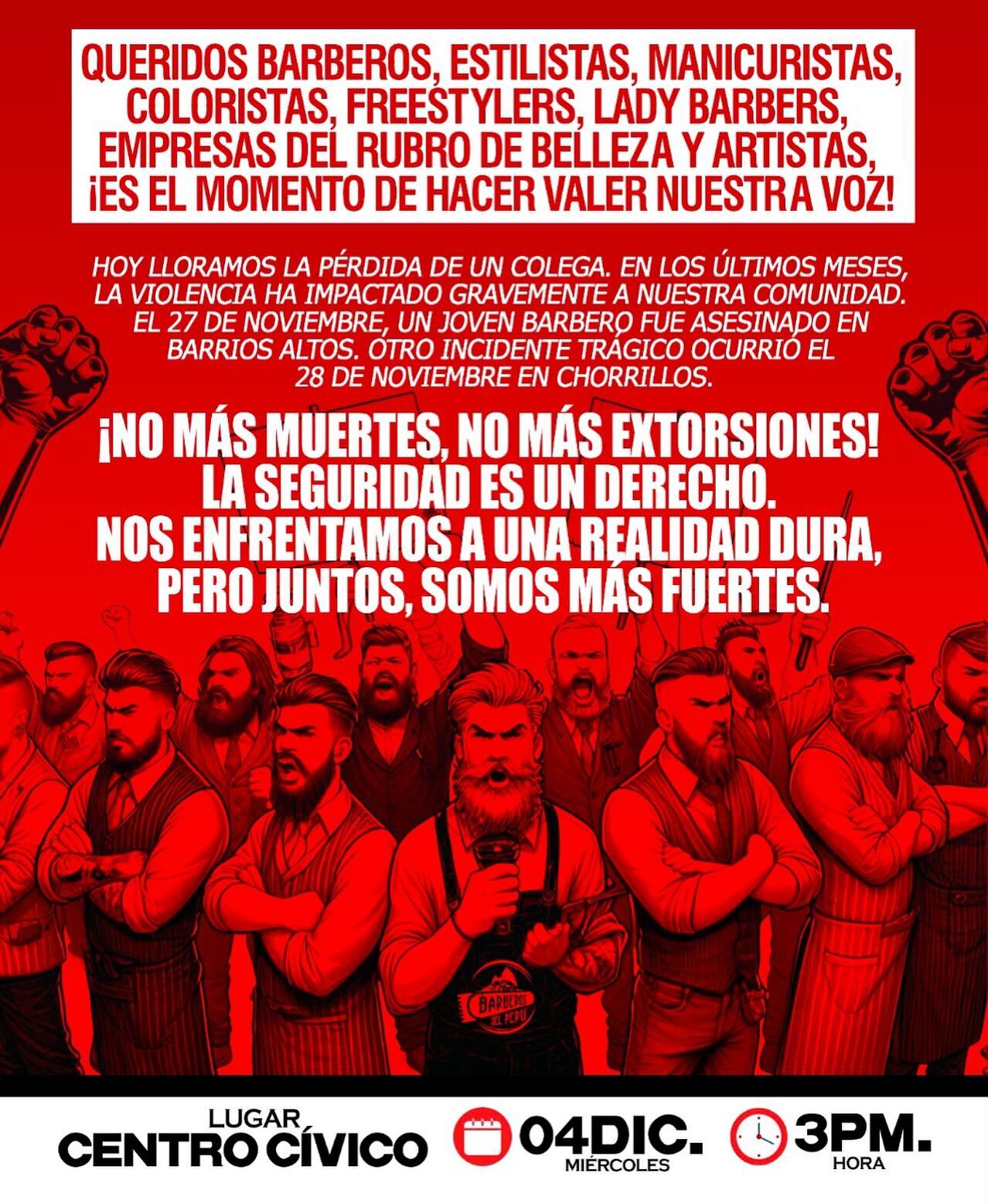 Barberos convocaron a marcha en Lima para exigir mayor seguridad | Facebook / Barberos del Perú