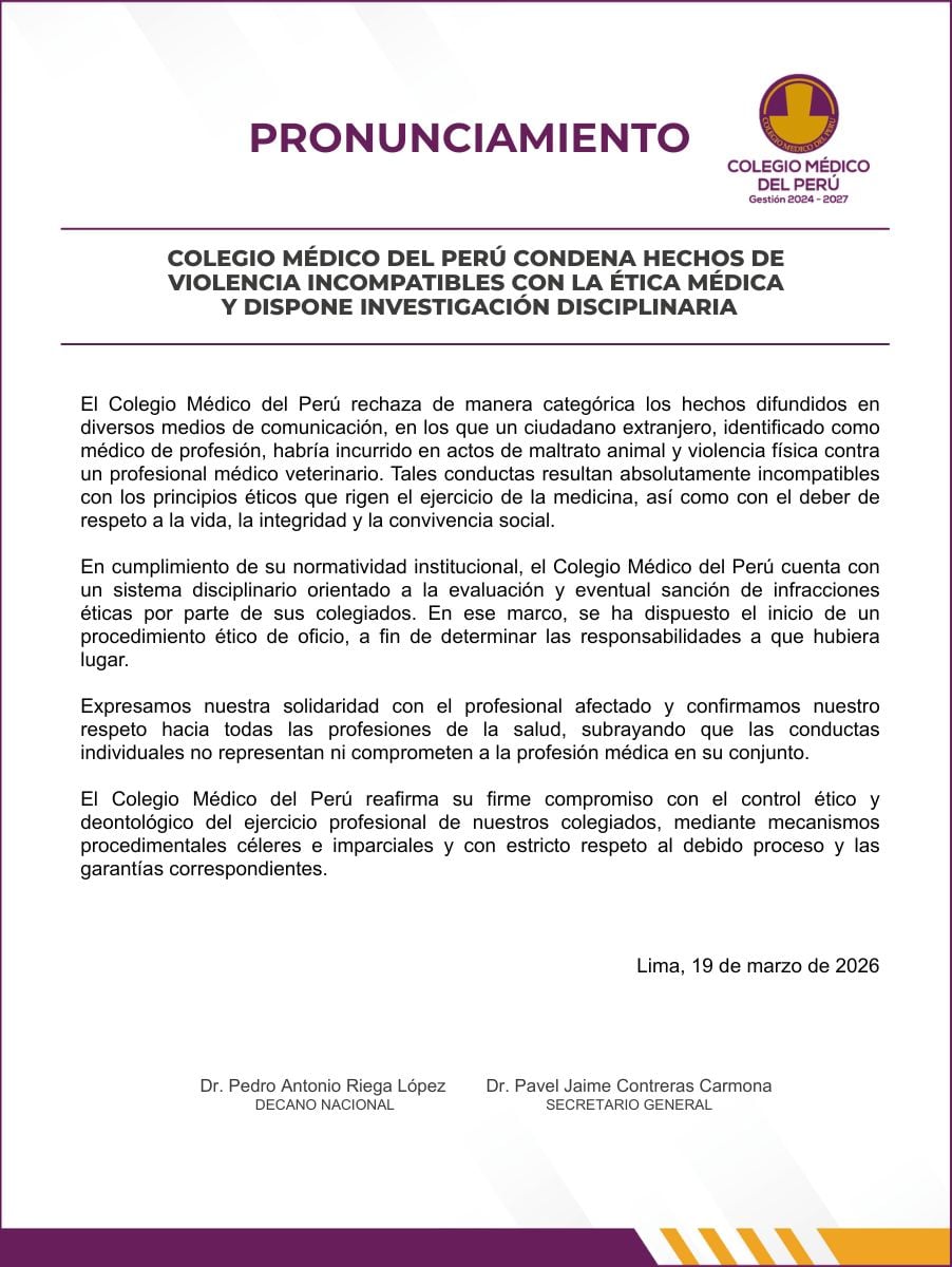 Colegio Médico inicia proceso por agresión de Yocer Pinto. (Redes sociales)