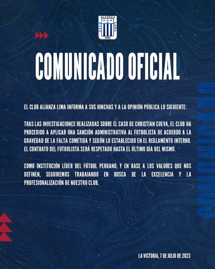 Alianza Lima aplicará sanción administrativa a Christian Cueva. (Imagen: Alianza Lima)