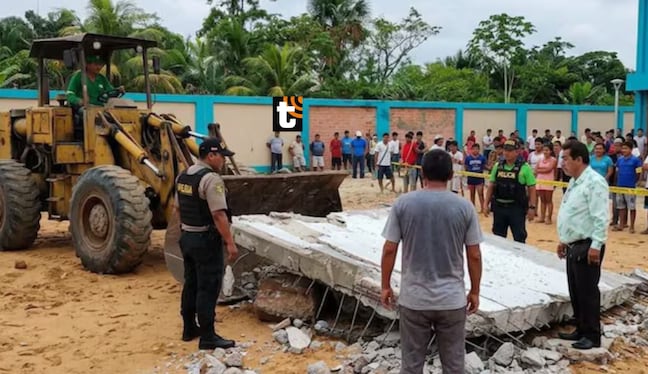 Escolar muere tras colapso de un tanque de concreto en colegio en Iquitos.