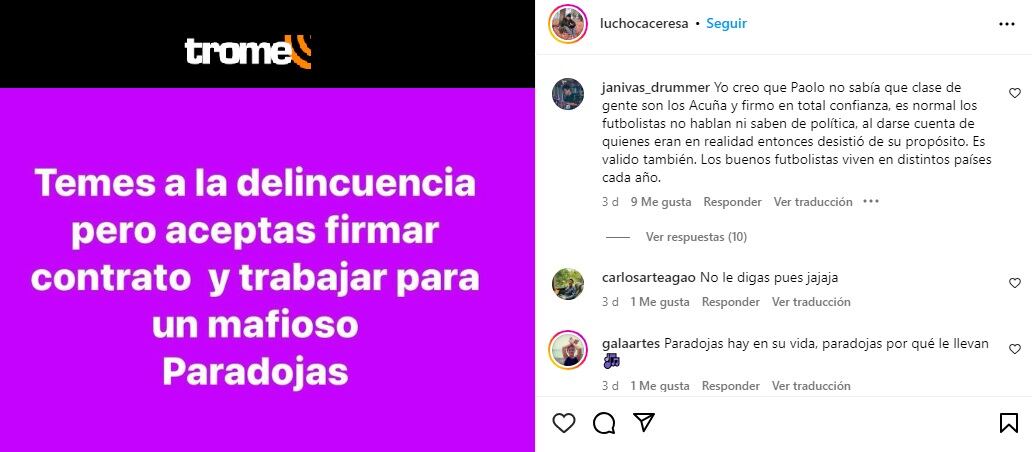 Lucho Cáceres explota contra Paolo Guerrero