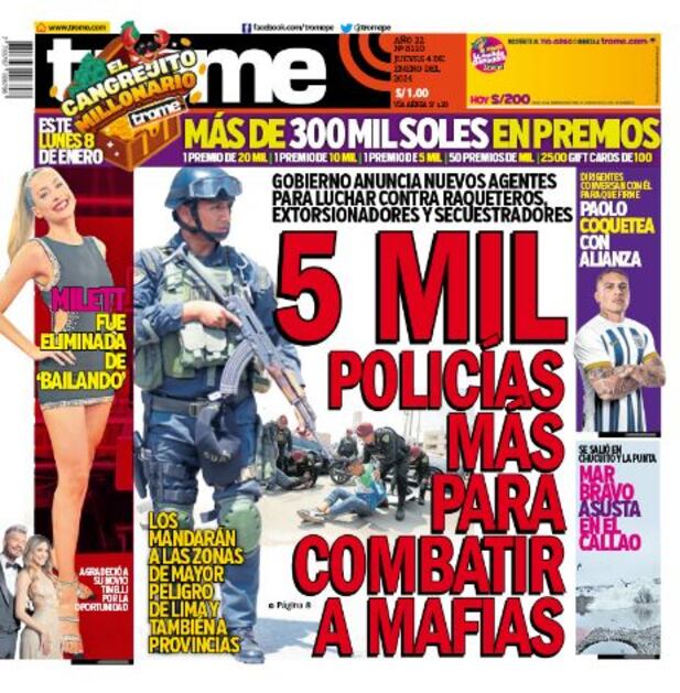 Portada impresa de Trome del jueves 4 de enero de 2024