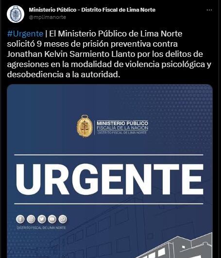 Ministerio Público de Lima Norte solicitó 9 meses de prisión preventiva contra John Kelvin.