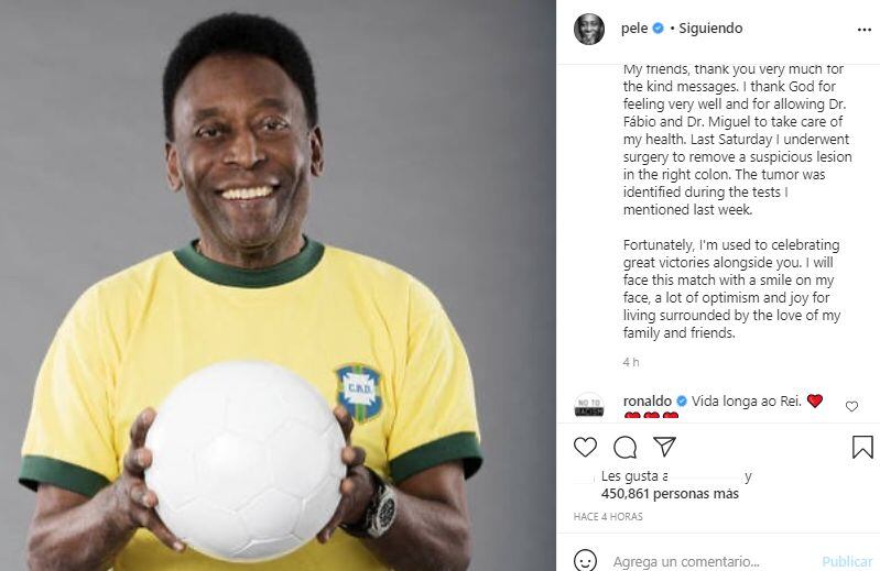 El mensaje de Pelé en Instagram.