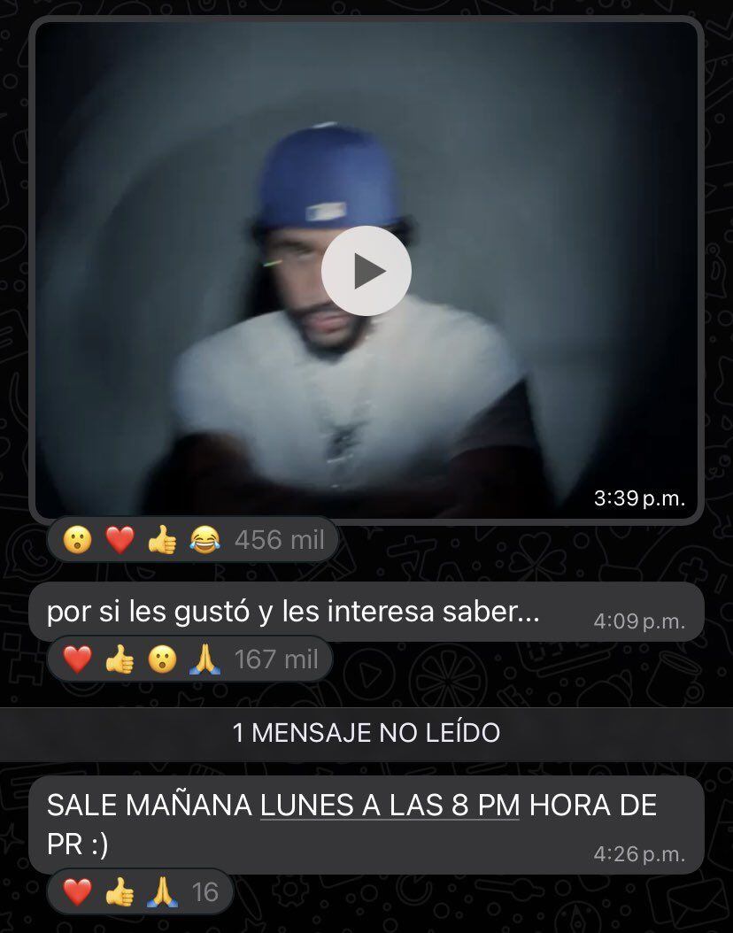 Bad Bunny anuncia por WhatsApp el lanzamiento de su nueva canción