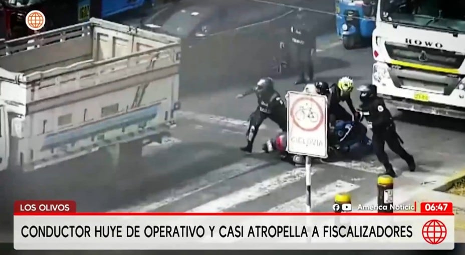 Conductor se da a la fuga en operativo en Los Olivos y casi atropella a fiscalizadores.