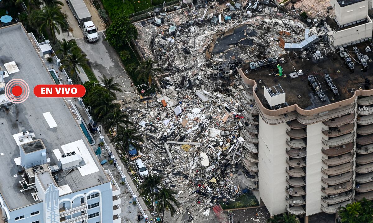 Sigue, en vivo todo sobre el derrumbe en Miami. El rescate y últimas noticias de lo que pasó en Estados Unidos con la construcción de 12 pisos. FOTO: AFP