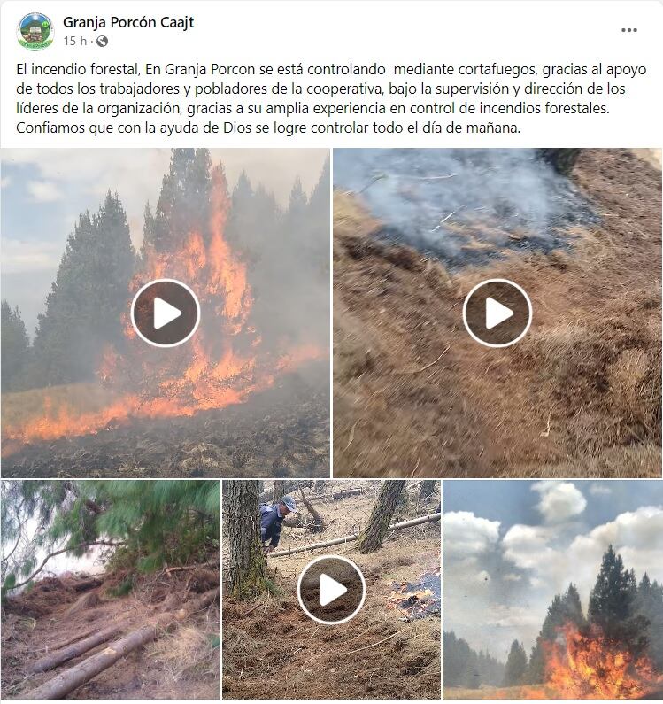 Desde el fanpage de la Granja Porcón vienen informando sobre el avance del fuego. (Foto: Captura)