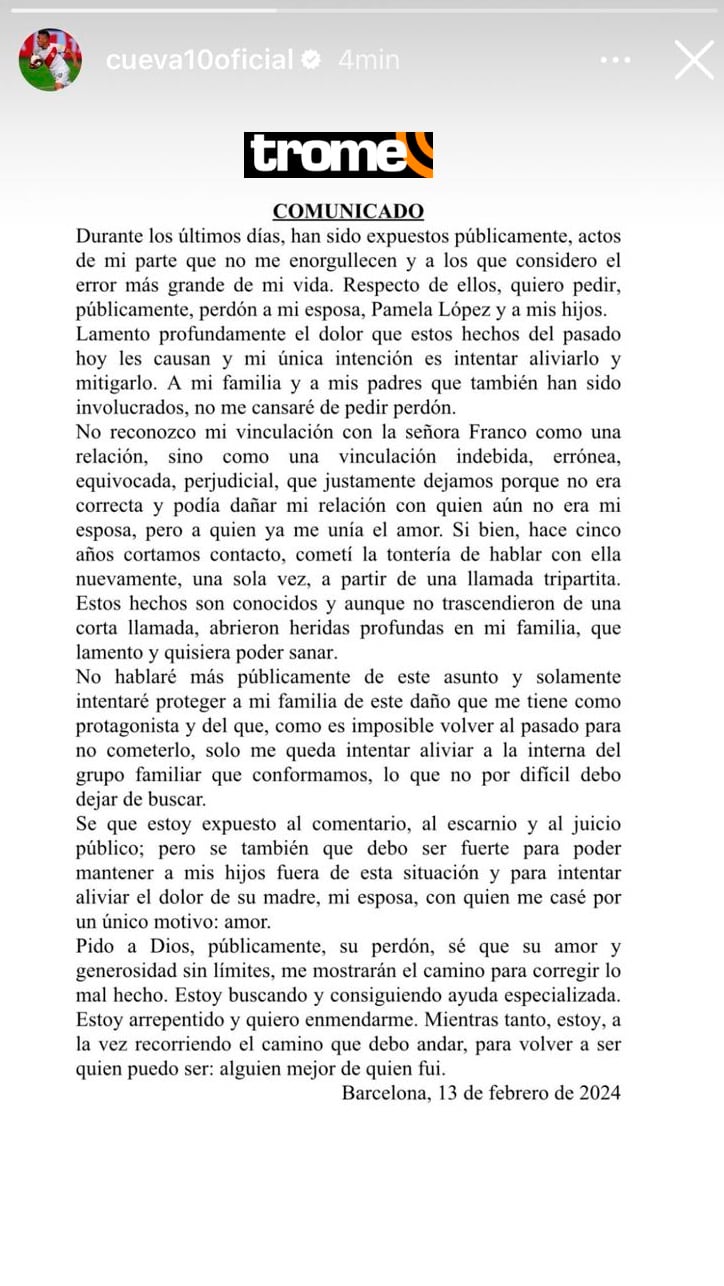 Comunicado de Christian Cueva.