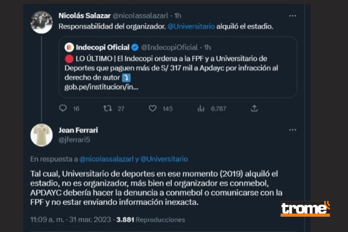 Jean Ferrari, administrador de Universitario, respondió a noticia (@nicolassalazarl)