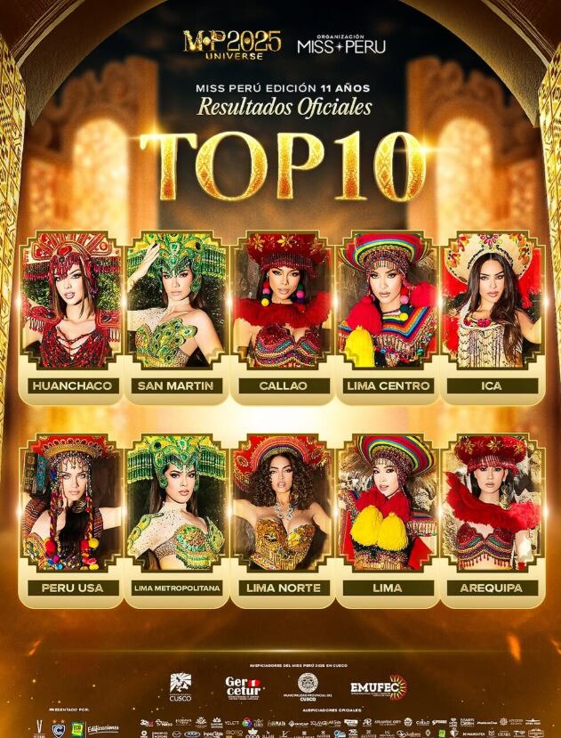 Aquí el TOP 10 del Miss Perú 2025.