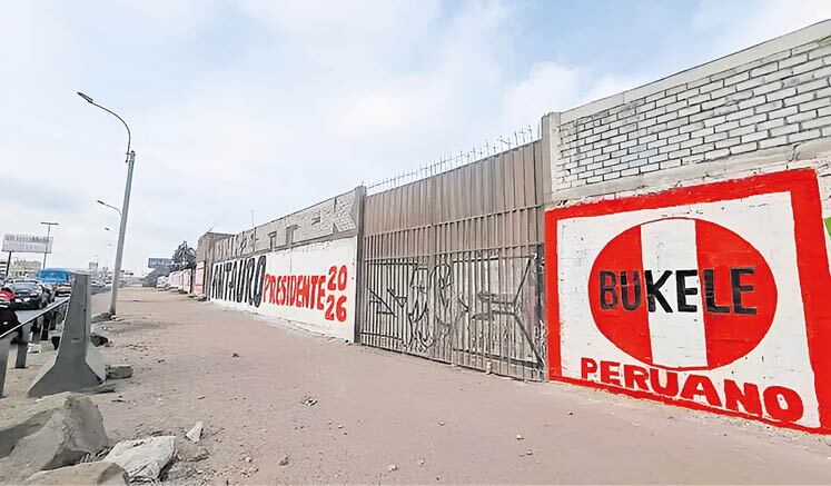 RUMBO ELECTORAL. Las pintas que asocian a Antauro Humala con Nayib Bukele, presidente de El Salvador, han aparecido en diferentes puntos de la capital a poco más de dos años de las elecciones generales de 2026. (Foto: Perú21)