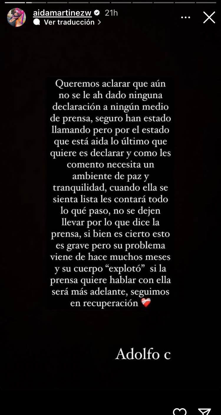 Esposo de Aída Martínez aclara que no sufrió accidente