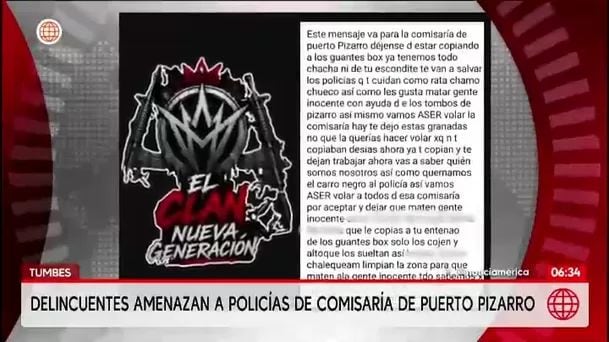 Organización criminal amenaza de muerte a policías de comisaría en Tumbes. Foto: América Noticias
