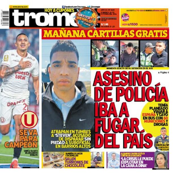 Portada impresa de Trome del domingo 20 de octubre de 2024