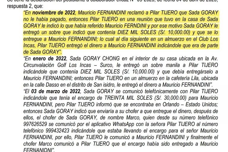 Declaración de colaborador eficaz 09-2023 en el caso Sada Goray.