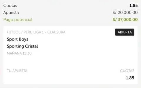 Apuesta arriesgada en el Sport Boys vs. Sporting Cristal. Foto: Captura