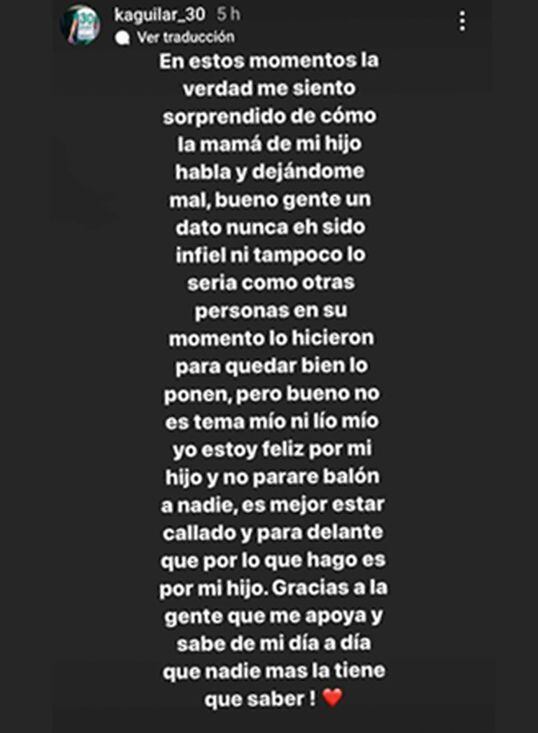 El mensaje de Kluiverth Aguilar a su expareja. Foto: Instagram.