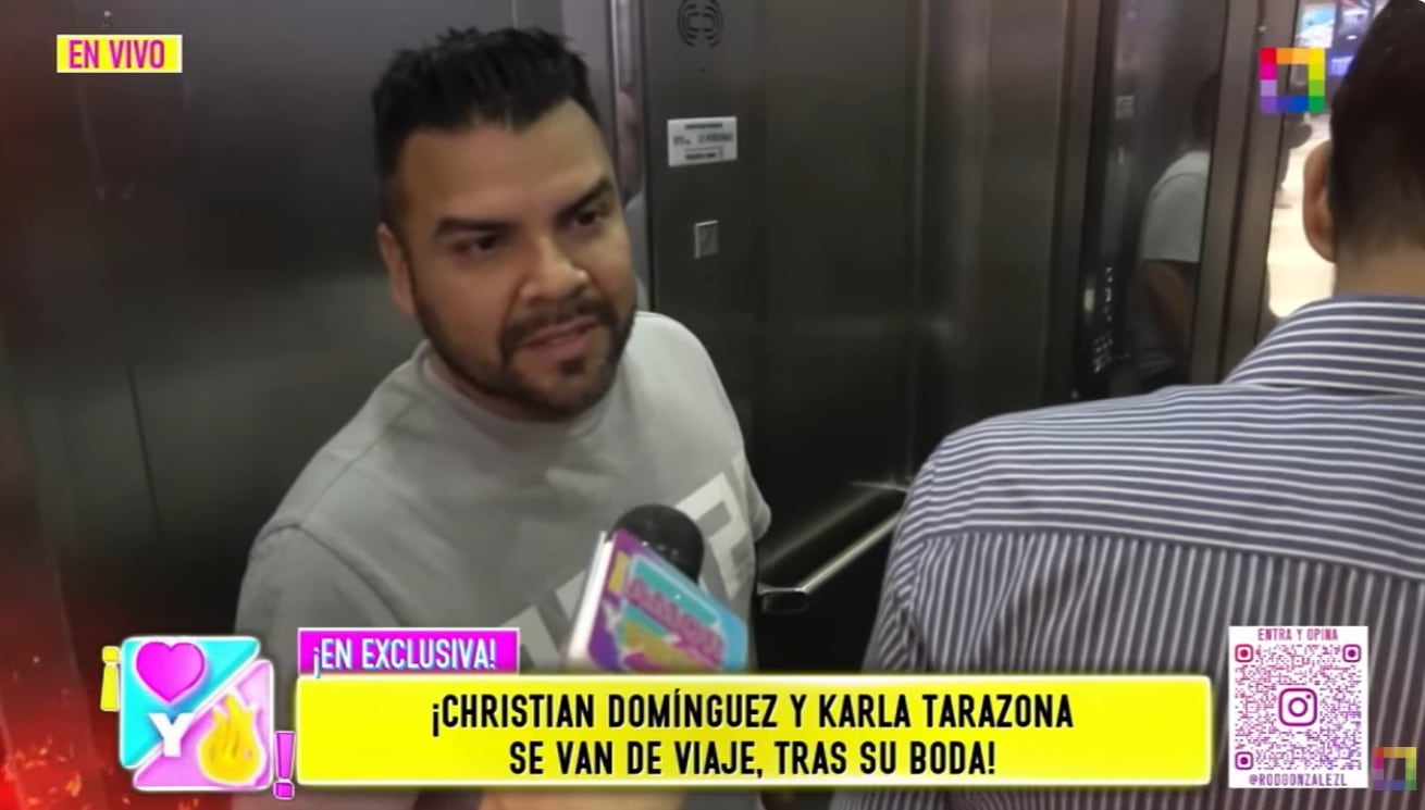 Rodney Rodríguez, esposo de Isabel Avecedo, coincide con Christian Domínguez y Karla Tarazona en el aeropuerto tras boda.