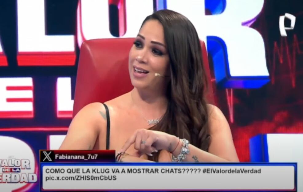 Melissa Klug se sentó en el sillón rojo de El Valor de la Verdad. (Captura Panamericana)