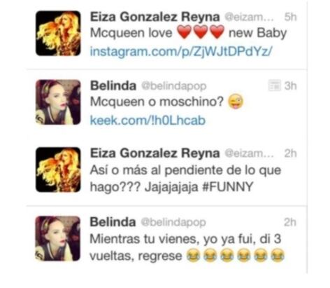 La pelea virtual de Eiza González y Belinda. (Foto: Captura Twitter).
