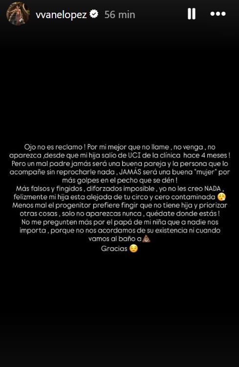 Vanessa López arremete contra 'Tomate' Barraza y contra su actual pareja y deja entrever que no prioriza a su hija.