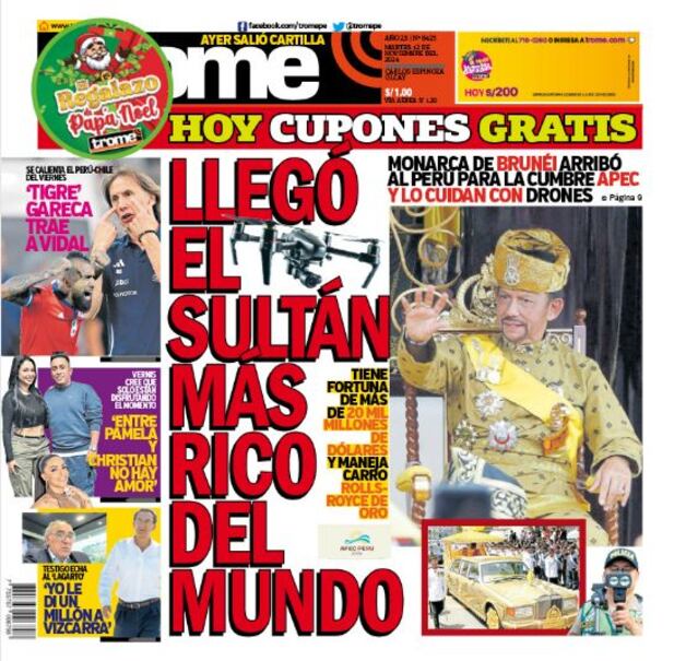 Portada impresa de Trome del martes 12 de noviembre de 2024
