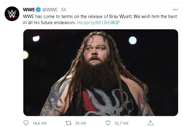 Con un escueto comunicado, WWE confirmó la salida de Bray Wyatt. (WWE Twitter)