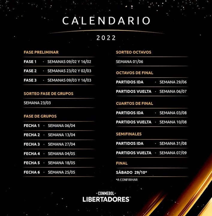 La Conmebol comunicó el calendario hace algunos meses.