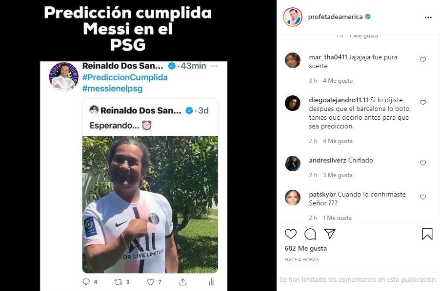 Reinaldo Dos Santos dice que acertó predicción de Messi al PSG,