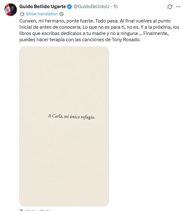 Guido Bellido recurrió a sus redes sociales para dejarle un peculiar mensaje al creador de contenido.
