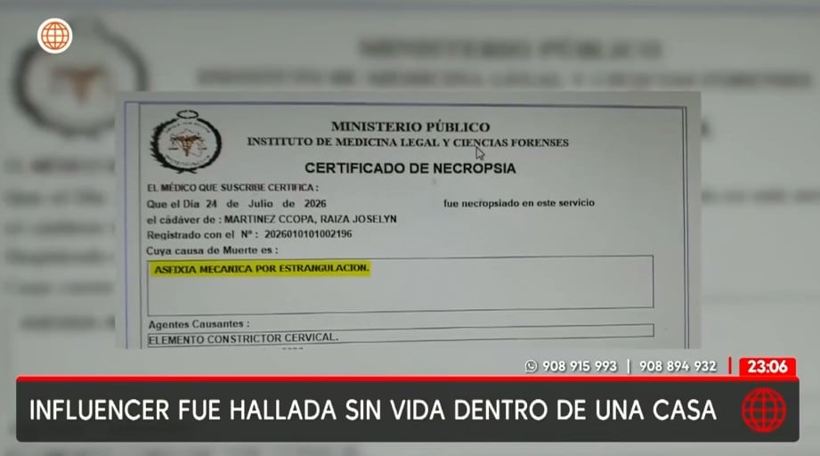 El certificado médico confirmó la causa del fallecimiento de Raiza Martínez Ccopa.