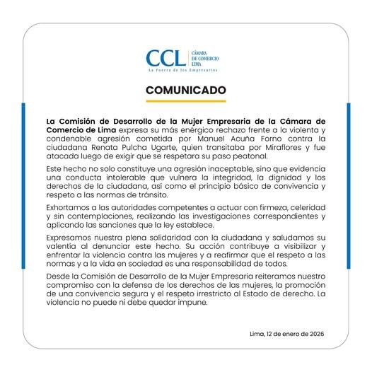 Cámara de Comercio condena agresión de Manuel Acuña Forno en Miraflores. (Cuarto Poder / Cámara de Comercio de Lima)