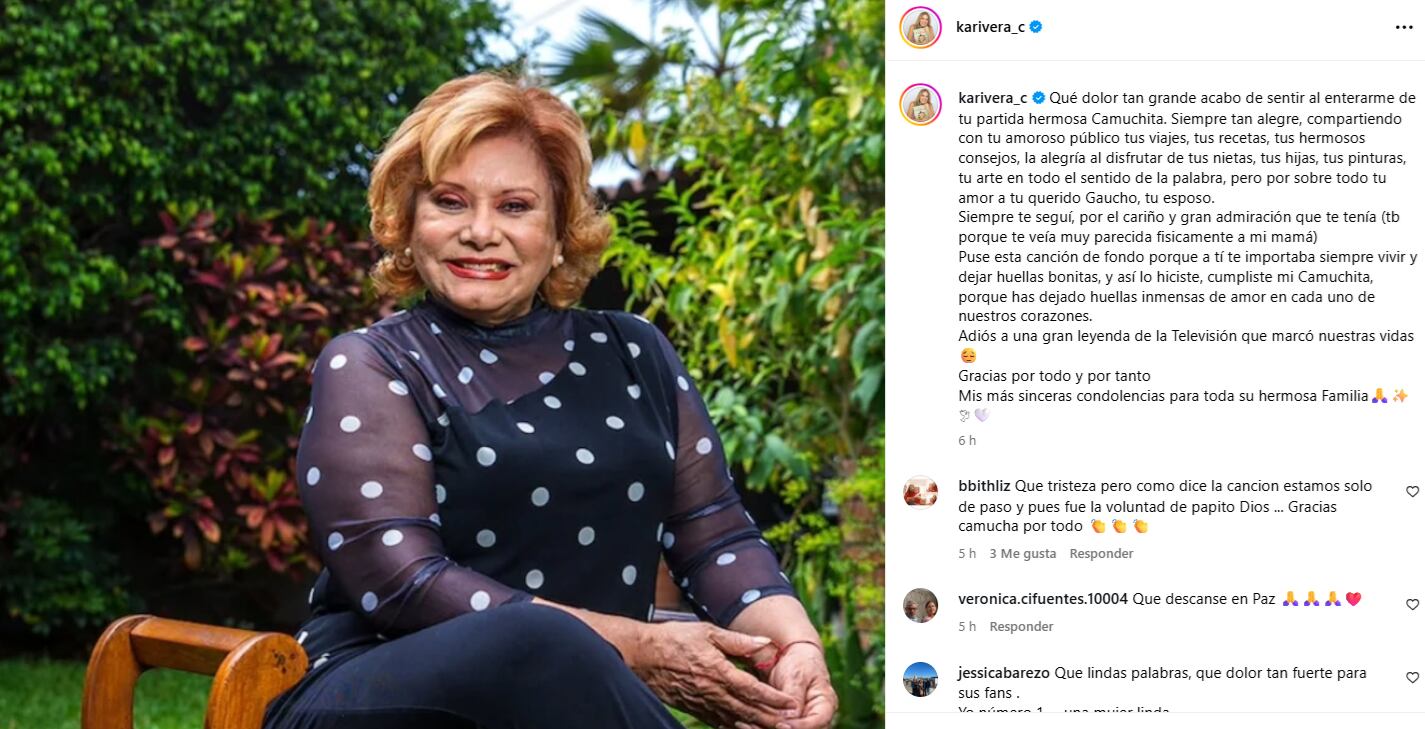 Karina Rivera se despide de Camucha Negrete, quien falleció a los 80 años.