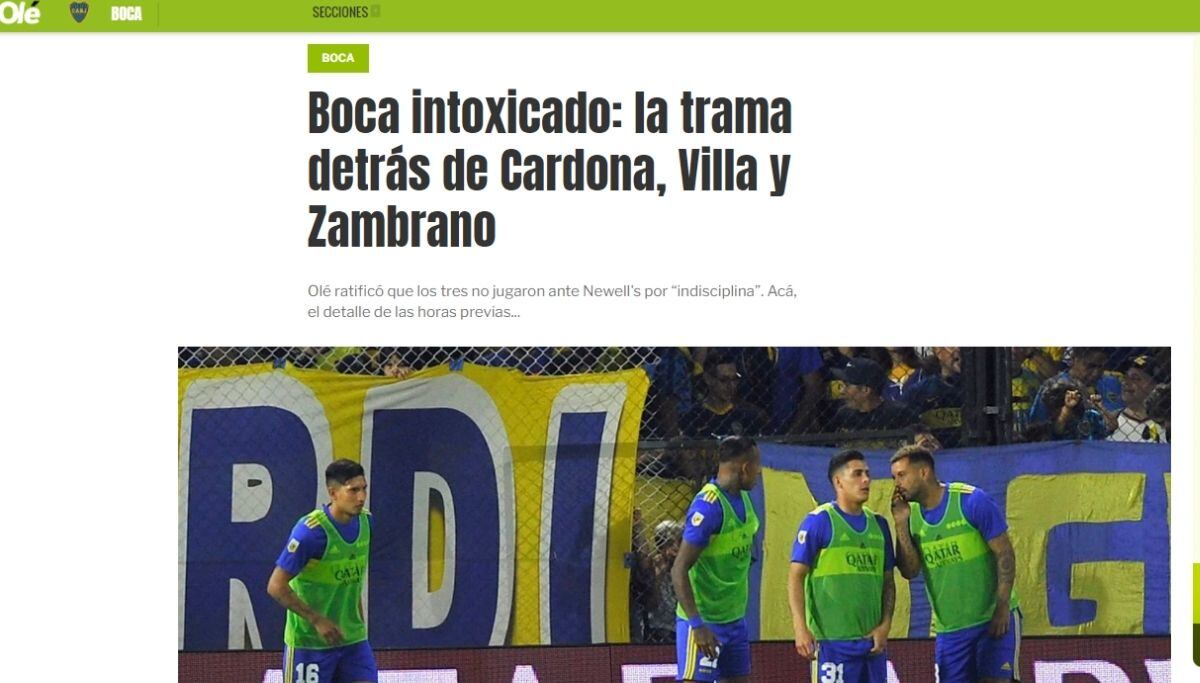 Diario Olé reveló como se intoxicaron jugadores de Boca Juniors (Captura)