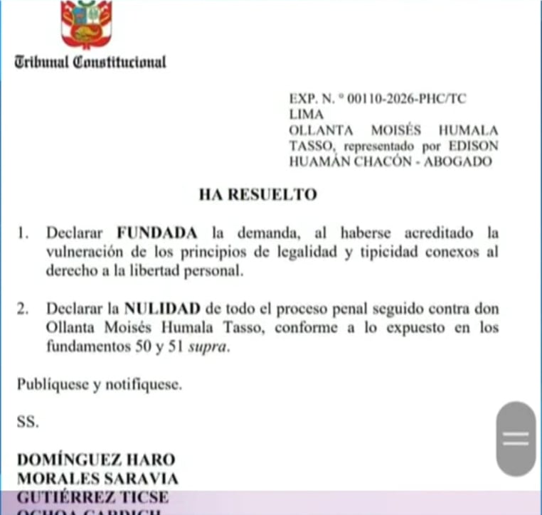 TC ordenó el archivo definitivo de su proceso por lavado de activos en contra de Ollanta Humala.