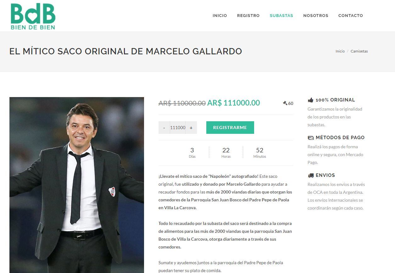 Subasta del saco de Marcelo Gallardo
