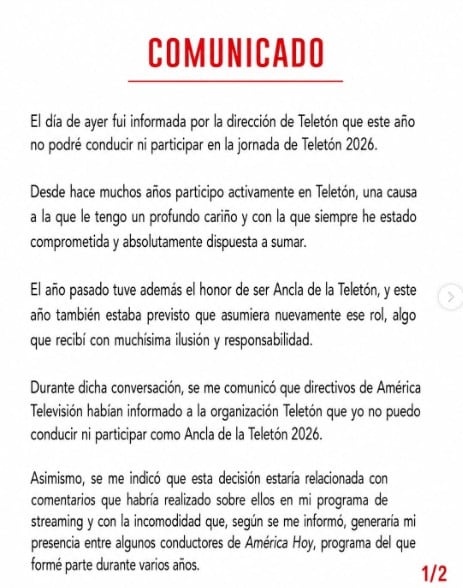 Comunicado de Ethel Pozo.