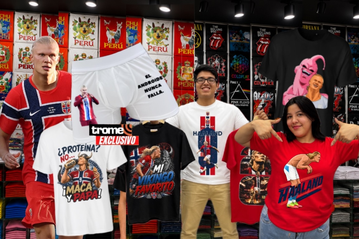 De todo por el Mundial. Venden polos y ropa interior de Haaland, Vouzinha, Messi y Ronaldo. (Entrevista y foto composición: Isabel Medina / Trome).