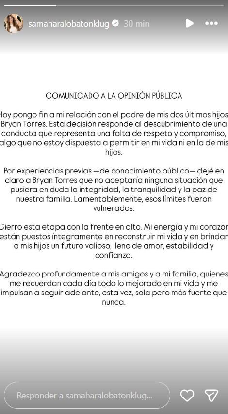 Comunicado de Samahara Lobatón.