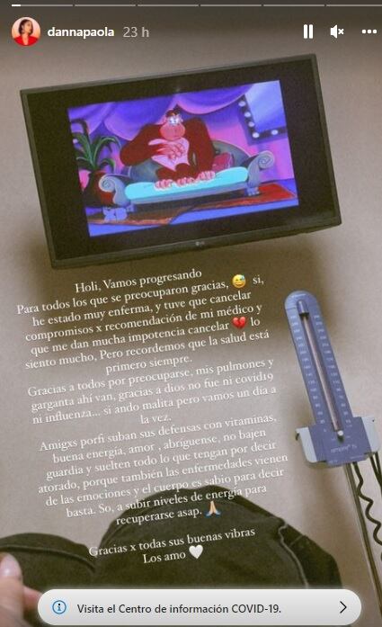 Danna Paola publicó esta imagen en sus historias de Instagram