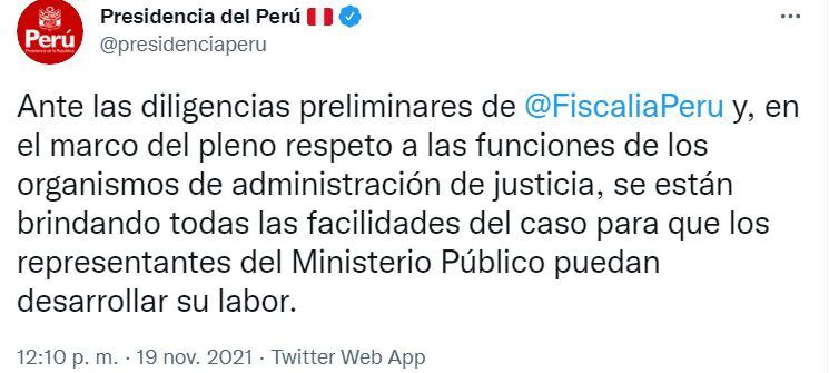 La Presidencia aseguró que colaborará con las investigaciones contra Bruno Pacheco.