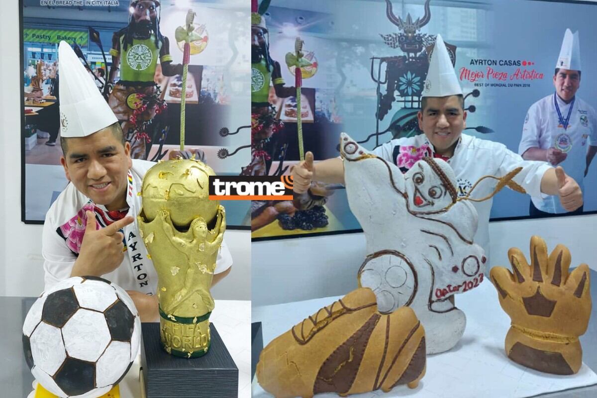 El pan hecho arte. Maestro panadero peruano elabora piezas artísticas, inclusive con temática del Mundial de Qatar, todas con rico pan. (Isabel Medina / Trome)