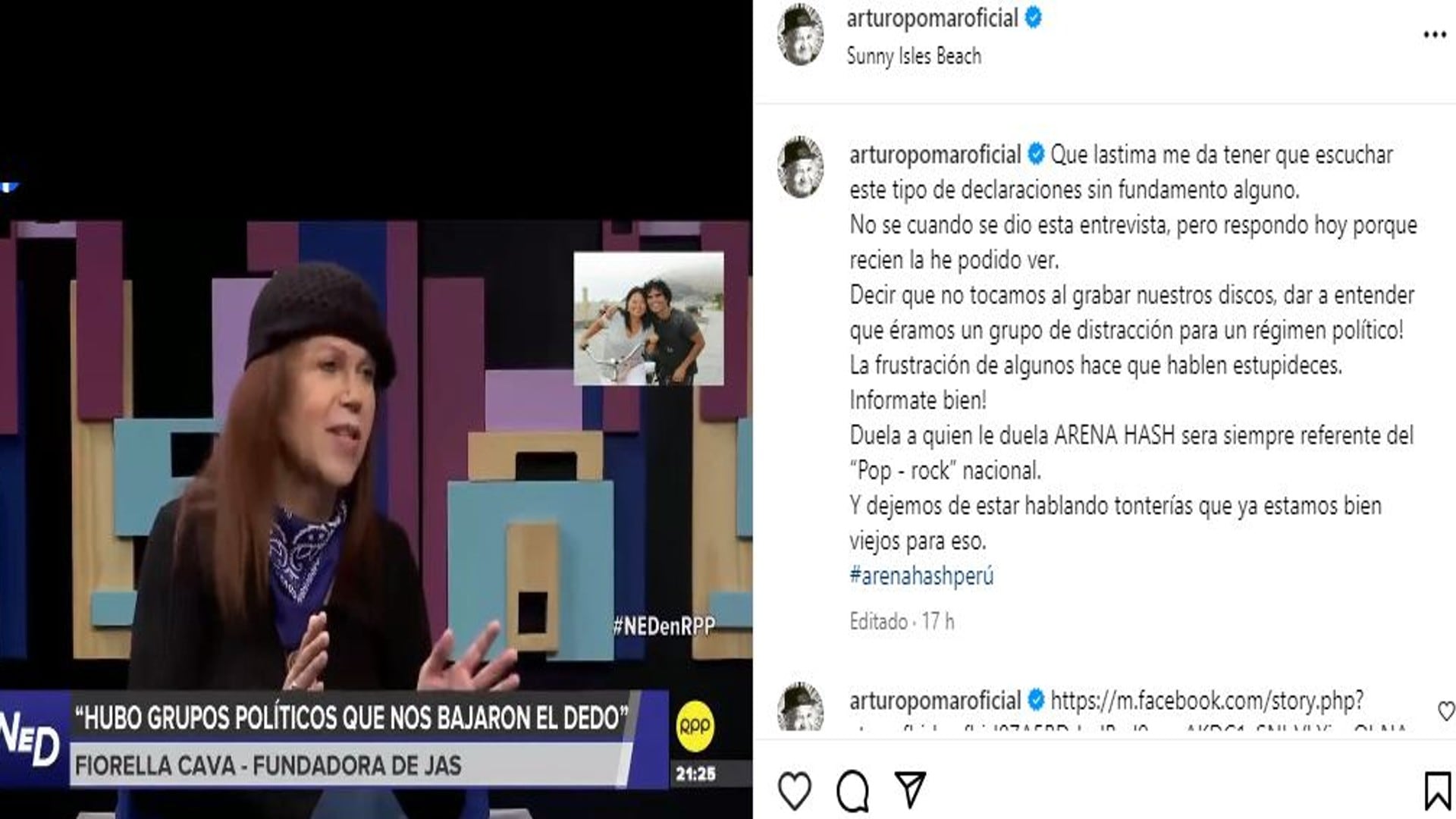 Arturo Pomar Jr. utilizó su cuenta de Instagram para criticar a Fiorella Cava.