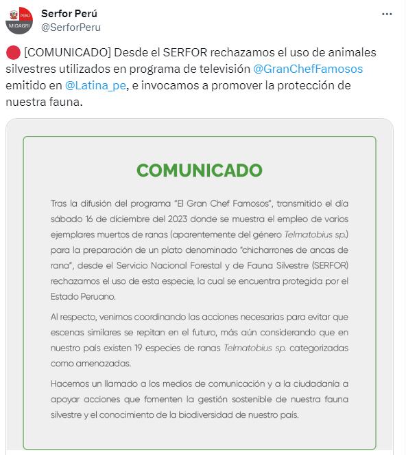 Comunicado del Serfor (Twitter)