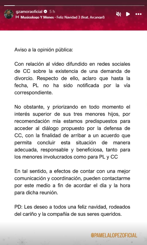 Abogado de la trujillana revela que sí podrán llegar a un acuerdo con Cueva. (Instagram: @gzamoraoficial)