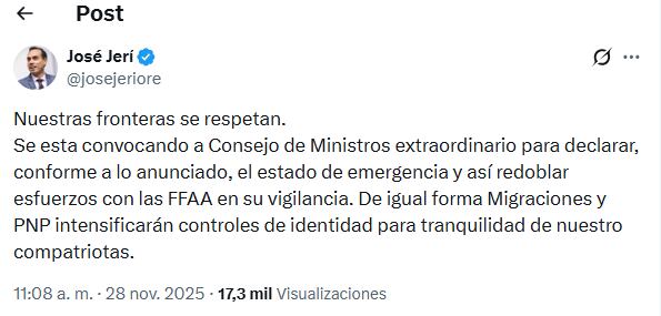 Contundente comunicado del presidente en redes sociales.