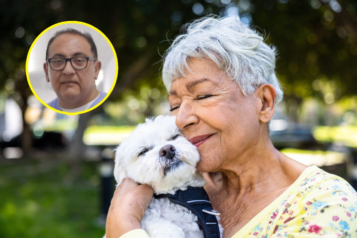 Una adulta mayor con su mascota. Foto: Istock/composición